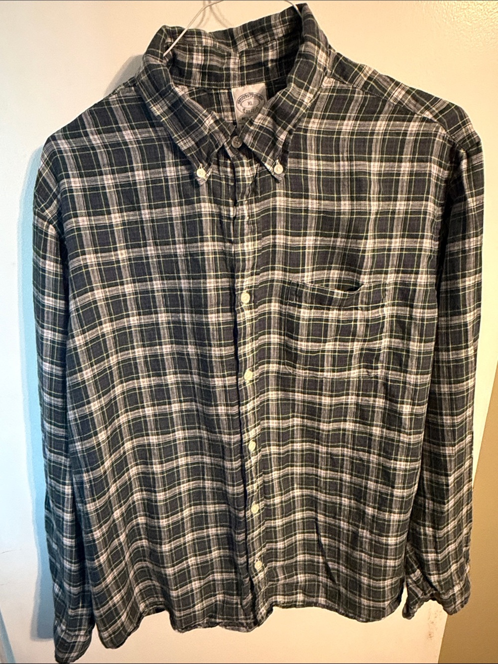 Brooks Brothers Green blue White Plaid Button-Down Shirt regent fit xl